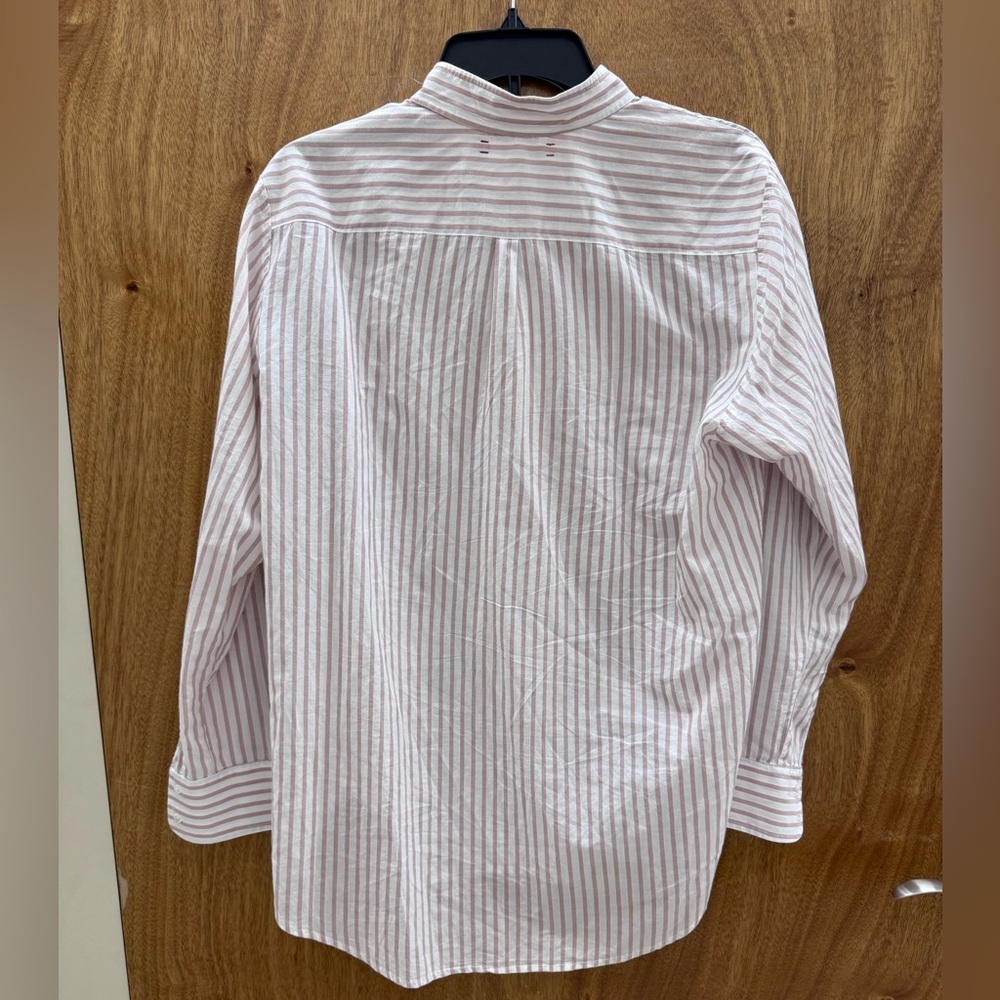 Xirena Beau Striped Pattern 100% Cotton Button Down Blouse Pink Sand Size M - Picture 2 of 6